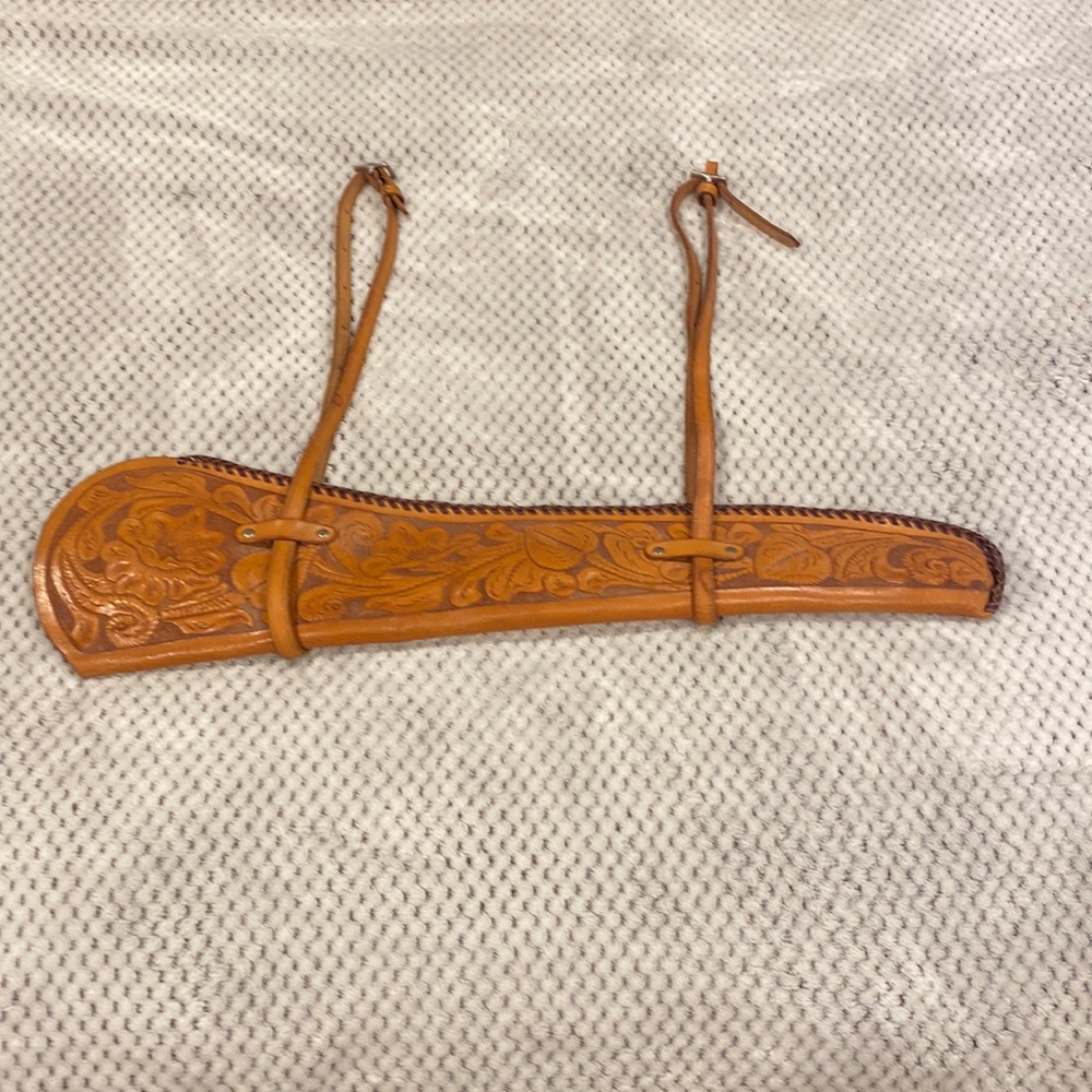 Tooled, leather scabbard rifle case